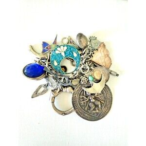 Vintage World Traveler Charm Bracelet 218g Mixed Metal Sterling Mexico 1893 Coin